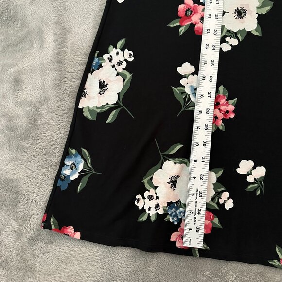 J. Jill Wearever Collection Short Sleeve Popover Dress MEDIUM Black Floral Ponte - Picture 3 of 5